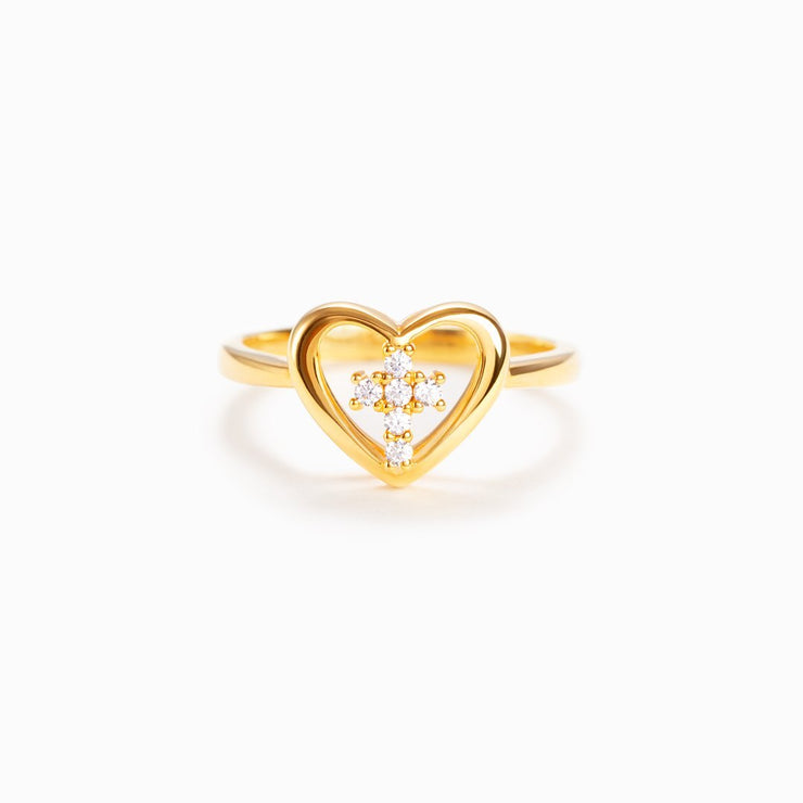 Cross in Heart Ring-God Knew My Heart Needed U 