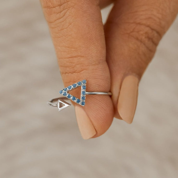 Aquamarine Blue Triangle Ring - We Are Like a Really Small Tribe