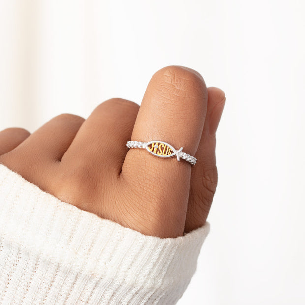 Ichthus Jesus Fish Ring - She Prays Works & Has Faith 
