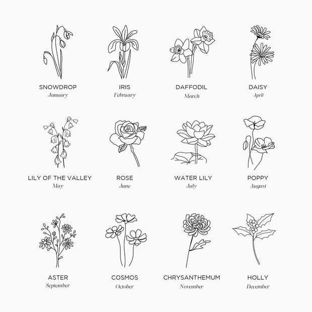 Engraved Birth Month Flower Ring