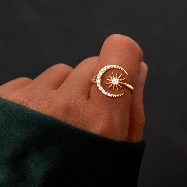 Moon & Star Ring-Always Under the Same Moon Crescent 