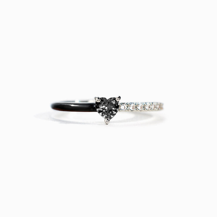 Stop Fighting Yourself Black Heart-Cut Half Enamel Ring