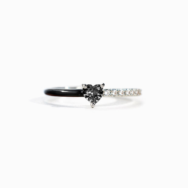 Tough As F♥︎ck Black Heart-Cut Half Enamel Ring