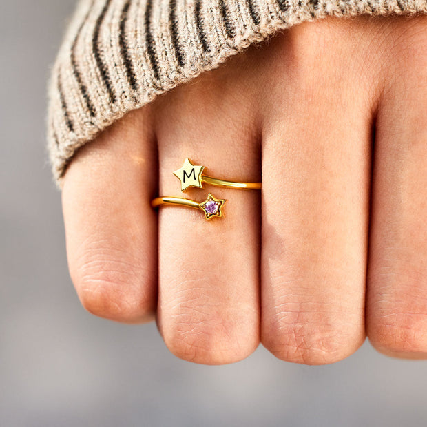 Initial&Birthstone Star Ring