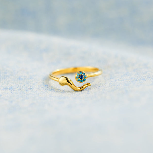 Evil Eye Ring, Italian Horn Ring in gold plated with environmental background