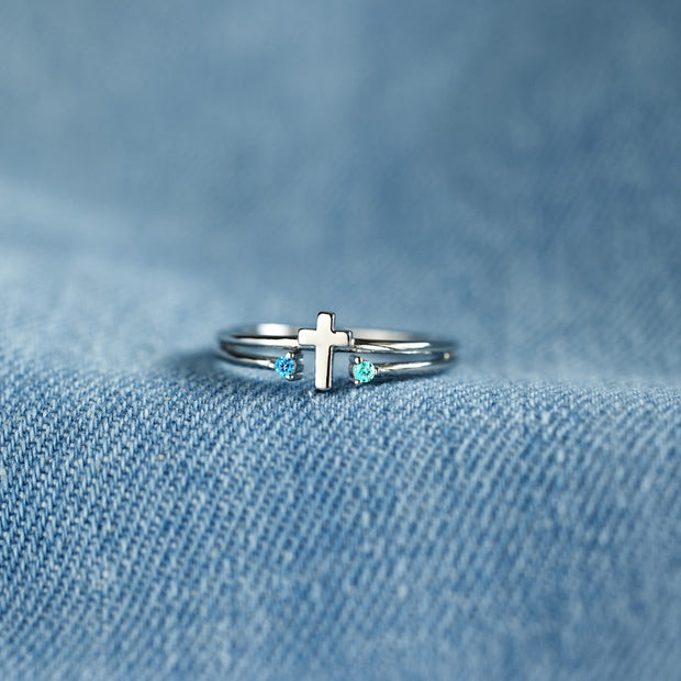 Mother And Daughter Double Gem Cross Ring - Mother's Day Gift