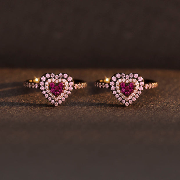 Mother & Daughter Pink Heart Black Ring