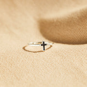 Minimalist Black Cross Ring