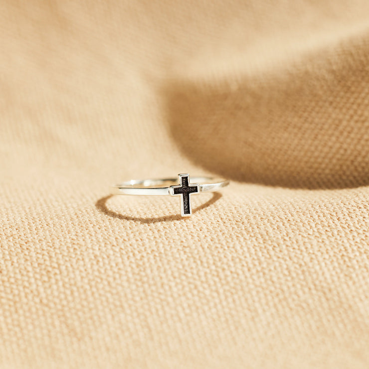 Minimalist Black Cross Ring