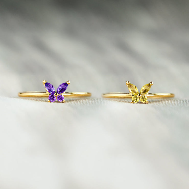 Mother & Daughter Matching Birthstone Butterfly Ring