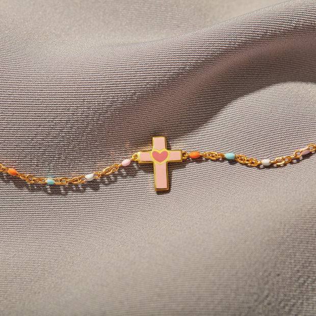Pray On It Enamel Cross Bracelet