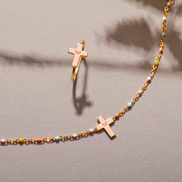 Pray On It Enamel Cross Bracelet