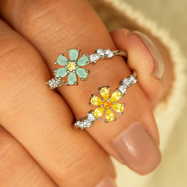 Hexagon Gem Flower Ring - You're A Gem 