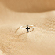 Minimalist Black Cross Ring