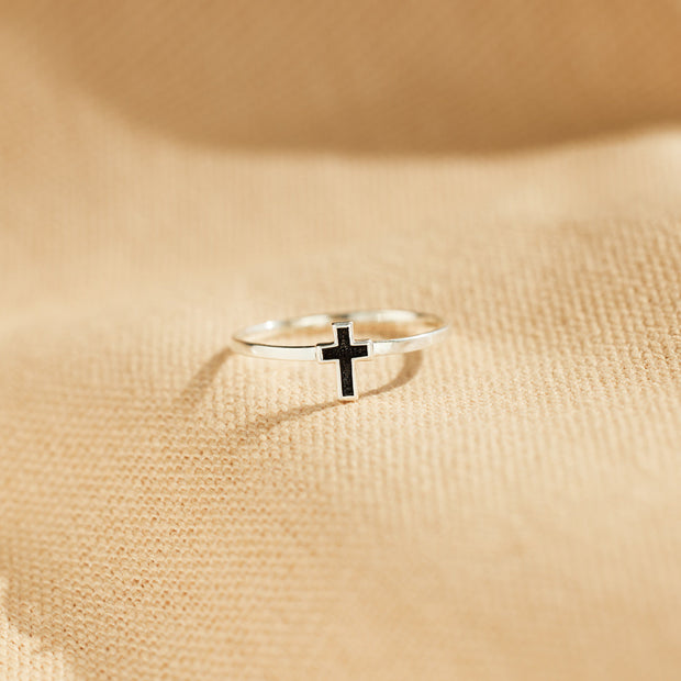 Minimalist Black Cross Ring
