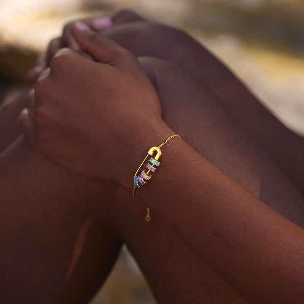 Mama’s Love Safety Pin 1-8 Birthstone Bracelet