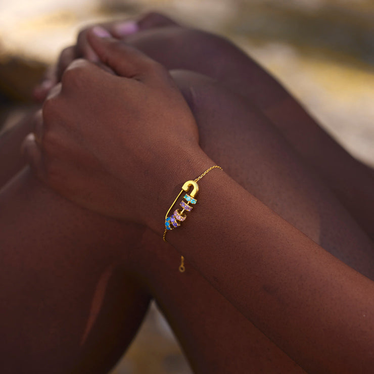 Mama’s Love Safety Pin 1-8 Birthstone Bracelet