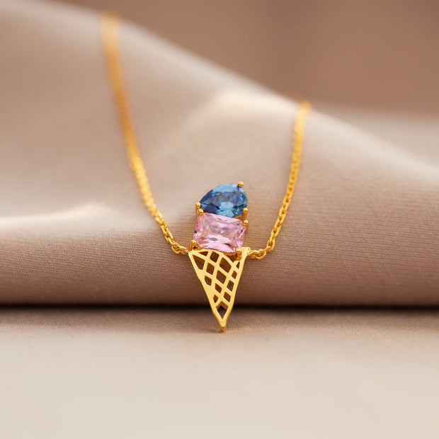 Mother And Daughter Ice Cream Birthstones Necklace