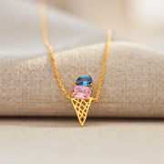 Mother And Daughter Ice Cream Birthstones Necklace