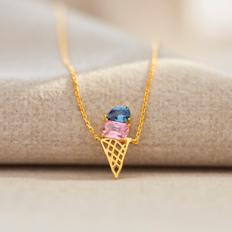 Mother And Daughter Ice Cream Birthstones Necklace