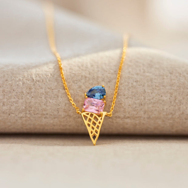 Mother And Daughter Ice Cream Birthstones Necklace