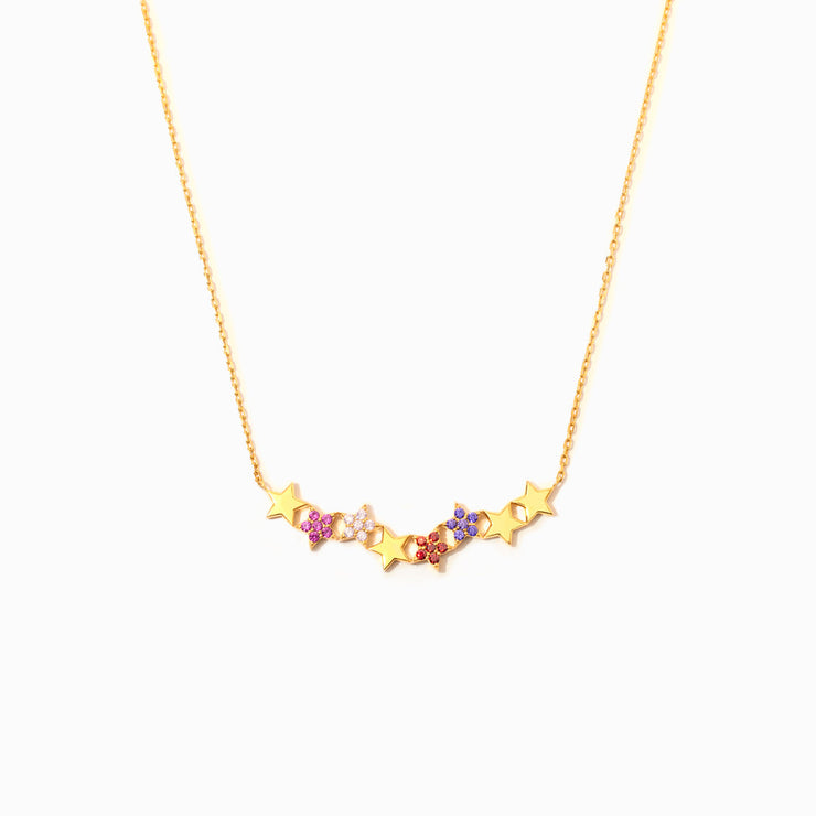 Curved 1-8 Stars Birthstones Necklace