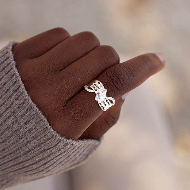 Mama's Little Gang 1-6 Names & Birthstones Ribbon Ring