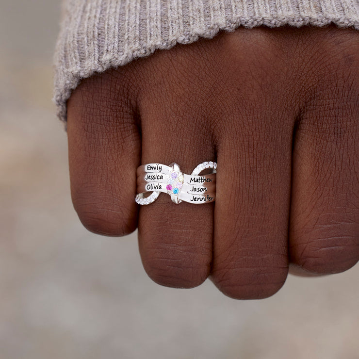 Mama's Little Gang 1-6 Names & Birthstones Ribbon Ring