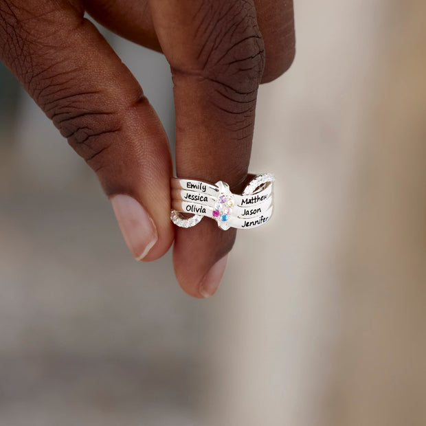 1-6 Names & Birthstones Ribbon Ring