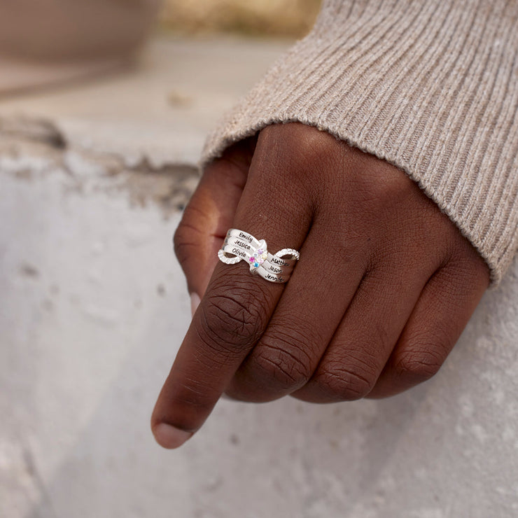 1-6 Names & Birthstones Ribbon Ring