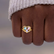 The Catmother Custom Paw In Heart 1-5 Birthstones Ring