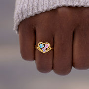 The Catmother Paw In Heart 1-5 Birthstone Ring