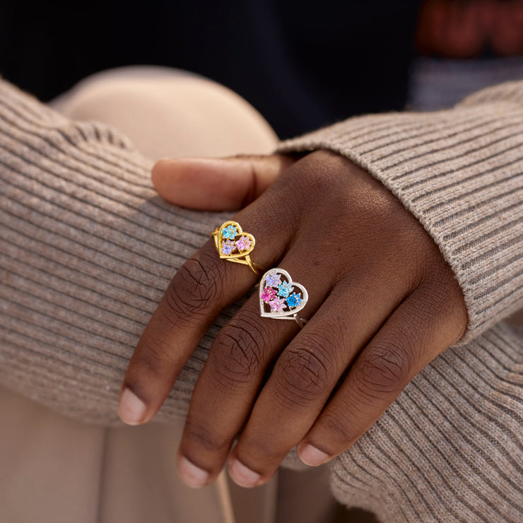 The Catmother Paw In Heart 1-5 Birthstone Ring