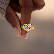 The Catmother Paw In Heart 1-5 Birthstones Ring