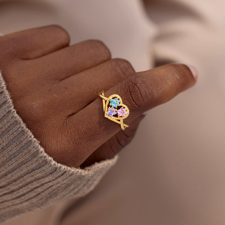 The Dogmother Paw In Heart 1-5 Birthstone Ring
