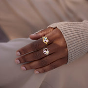 The Catmother Custom Paw In Heart 1-5 Birthstones Ring