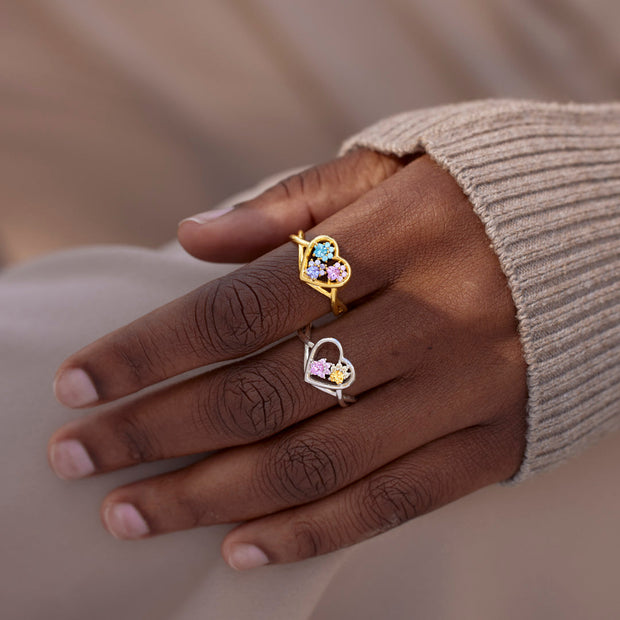 The Dogmother Paw In Heart 1-5 Birthstones Ring