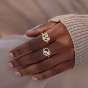 Proud Dog Mom Paw In Heart 1-5 Birthstones Ring