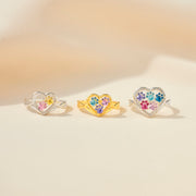 The Dogmother Paw In Heart 1-5 Birthstone Ring