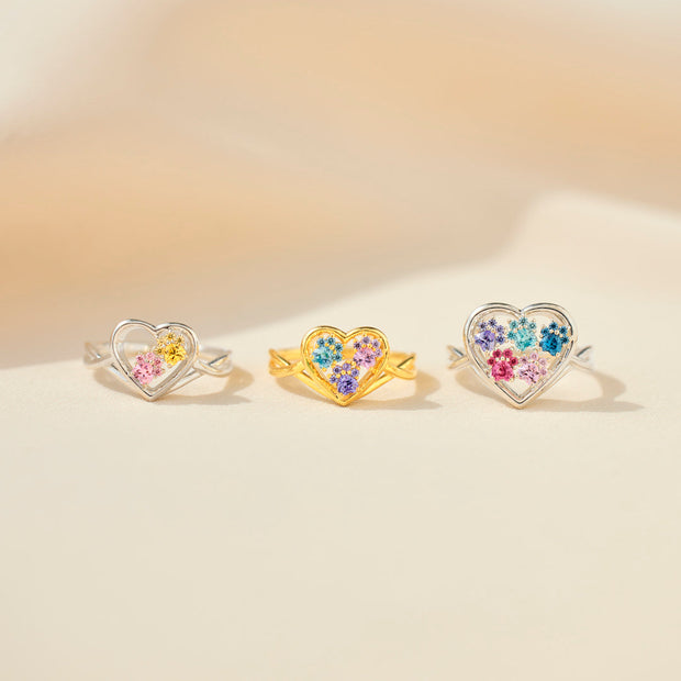 The Catmother Custom Paw In Heart 1-5 Birthstones Ring
