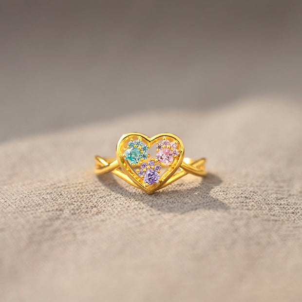 The Dogmother Paw In Heart 1-5 Birthstone Ring