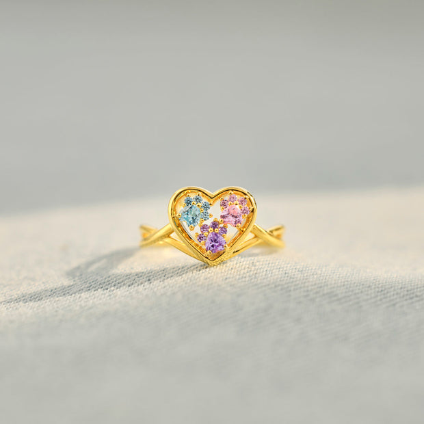 The Dogmother Paw In Heart 1-5 Birthstones Ring