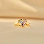 Proud Dog Mom Paw In Heart 1-5 Birthstones Ring