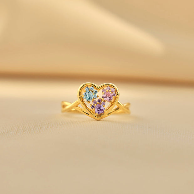 Proud Dog Mom Paw In Heart 1-5 Birthstones Ring