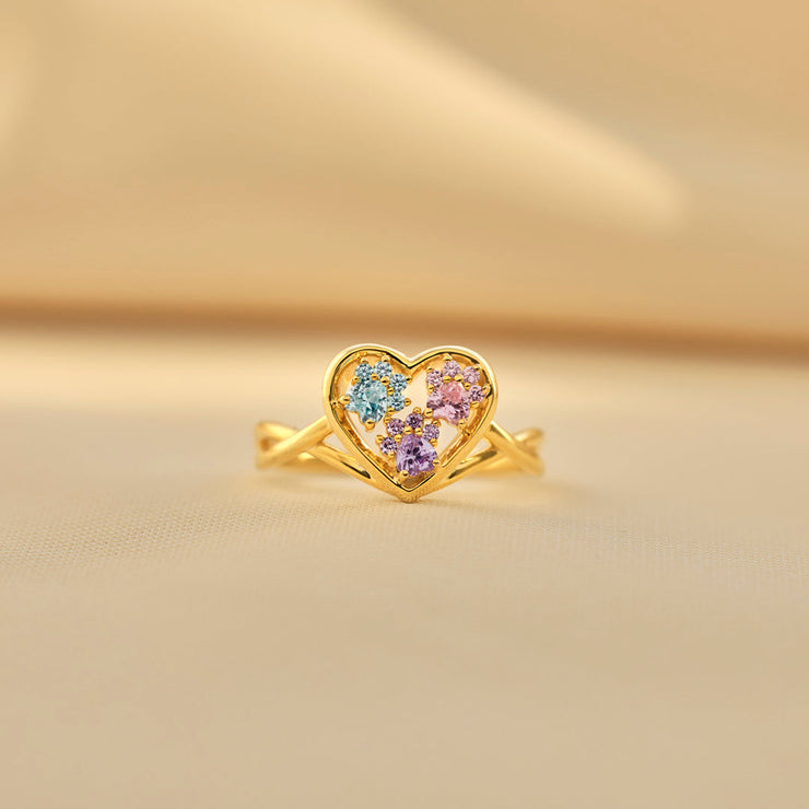 Proud Dog Mom Paw In Heart 1-5 Birthstones Ring