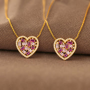 Mother Daughter Matching Broken Pieces Pink Heart-Shaped Necklace
