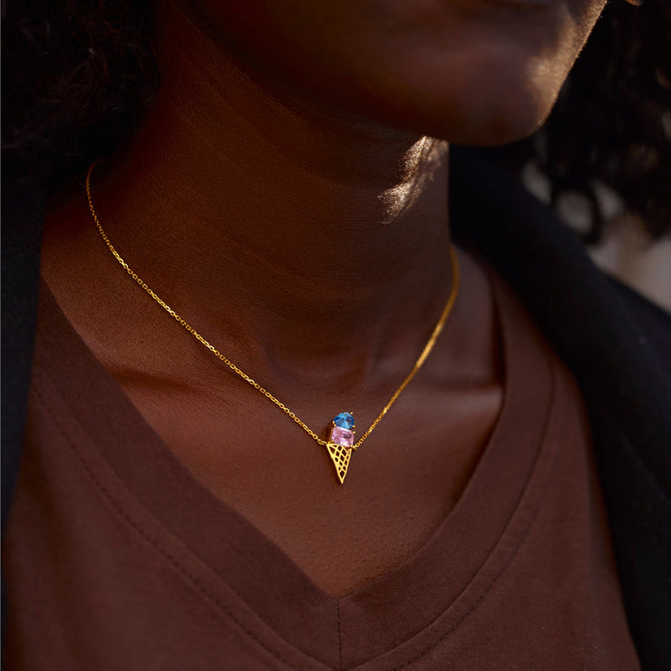 Mother And Daughter Ice Cream Birthstones Necklace