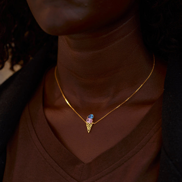Mother And Daughter Ice Cream Birthstones Necklace