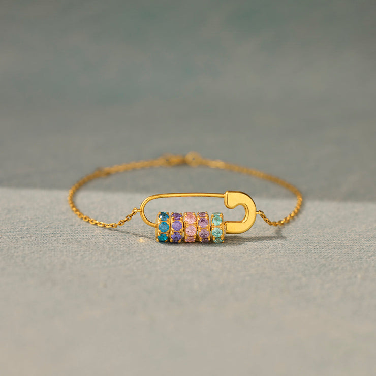 Mama’s Love Safety Pin 1-8 Birthstone Bracelet