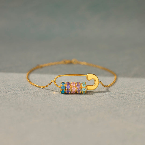 Mama’s Love Safety Pin 1-8 Birthstone Bracelet